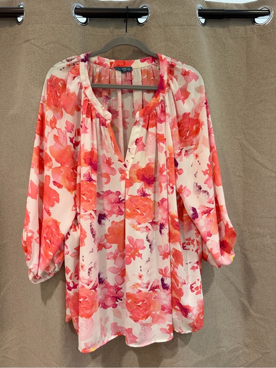 Tops - Floral Peasant Blouse - Pink/Coral